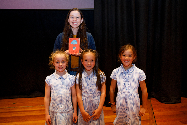 Francesca, Hollie and Isla with poet Kate Wakeling