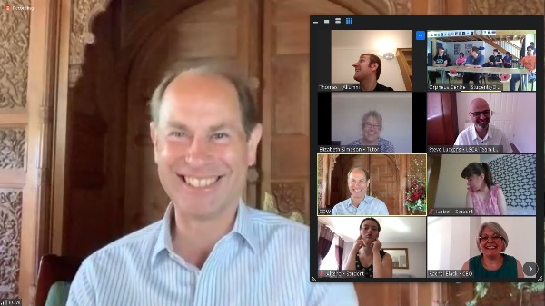 HRH Prince Edward on a Zoom call with Orpheus Trust students