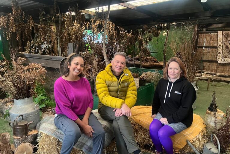 Editor Louise and deputy editor Rosalind with Chris Packham at the British Wildlife Centre