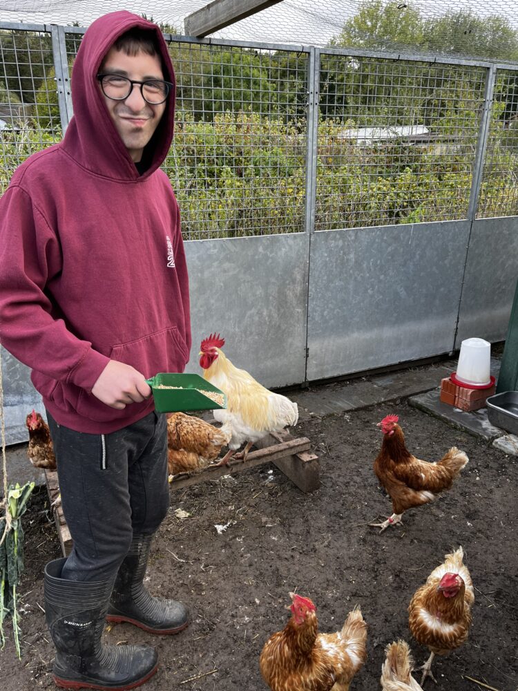 Tom Ryall works with chickens at Tandridge Hill Farm