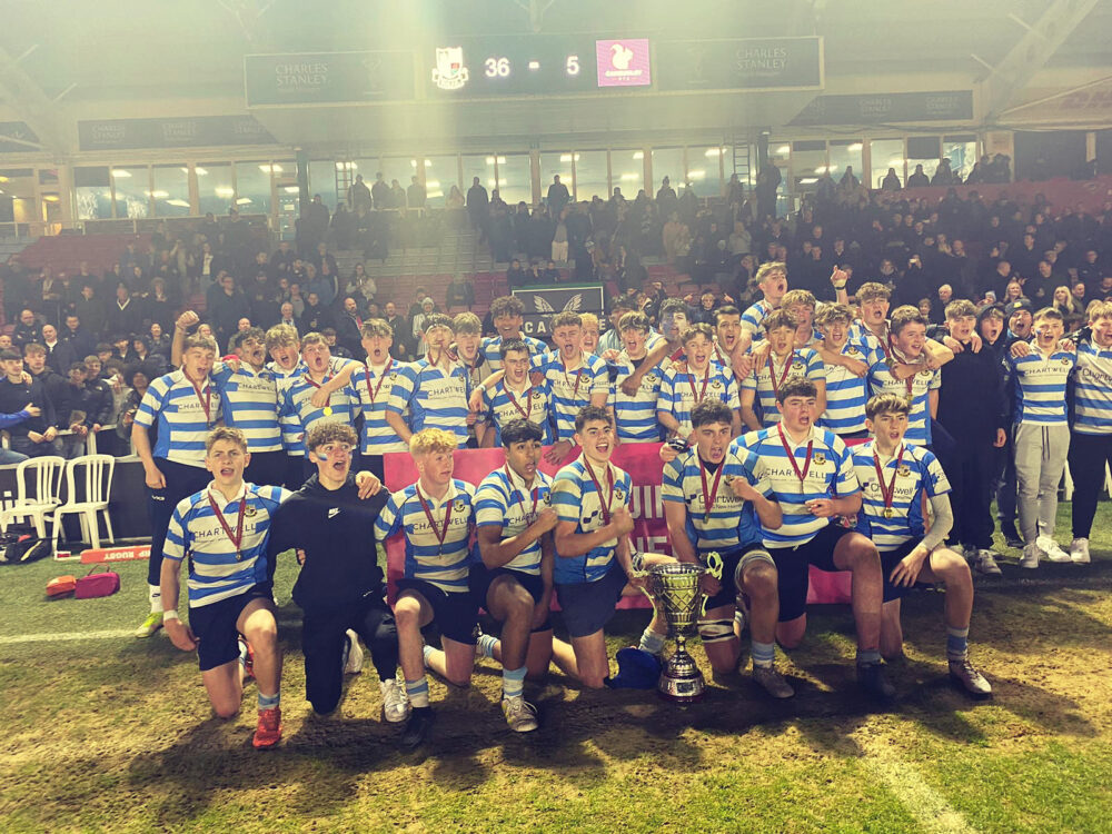 Warlingham Rugby Club Under-15s (as was) celebrate winning at The Stoop