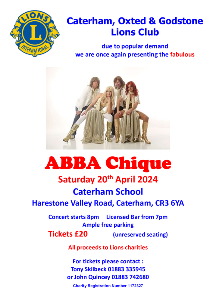 Caterham, Oxted and Godstone Lions Abba Chique night poster