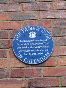 A blue plaque marking the spot of the first Probus Club meeting